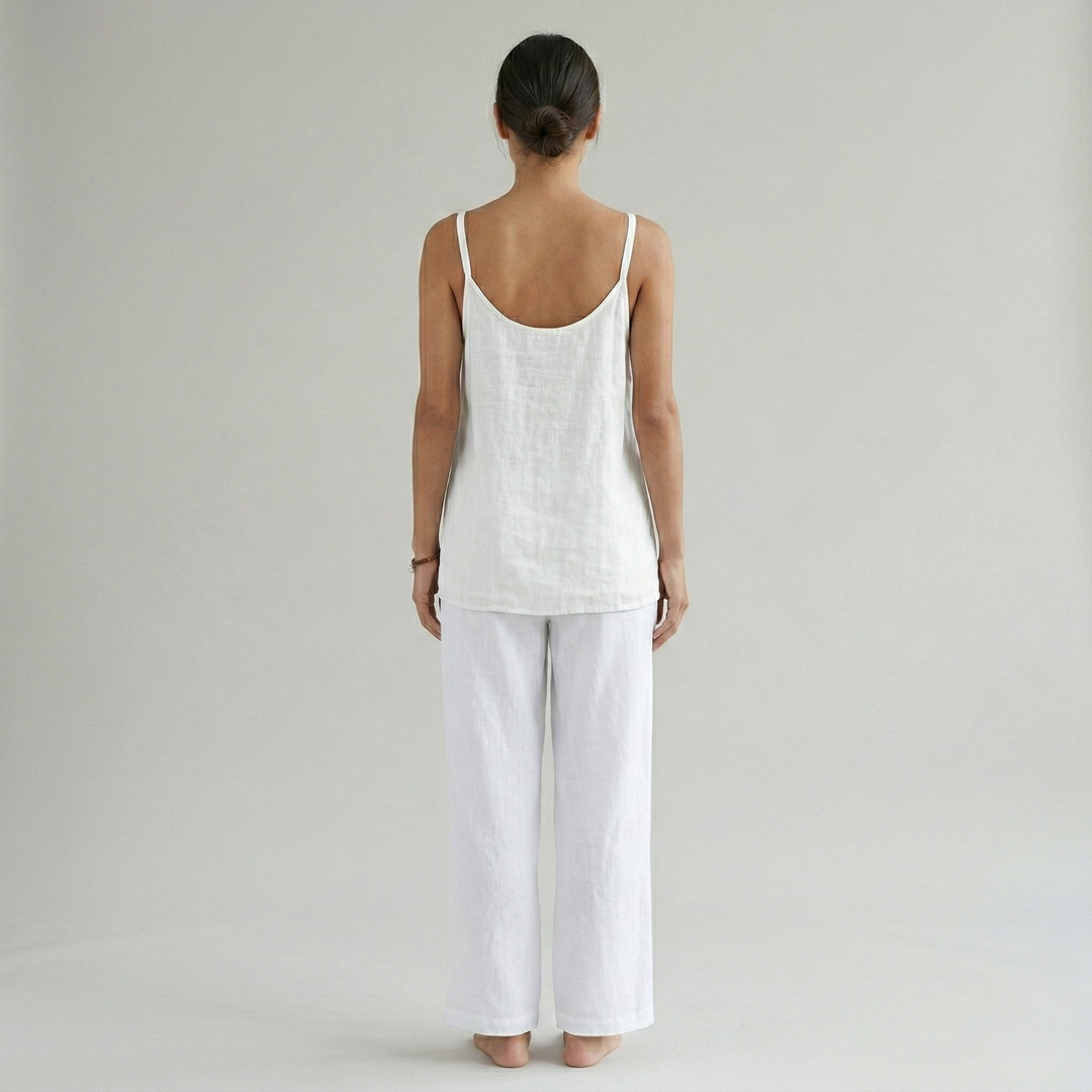 Women's Cotton Linen Camisole Top and Wide Leg Pants Set
