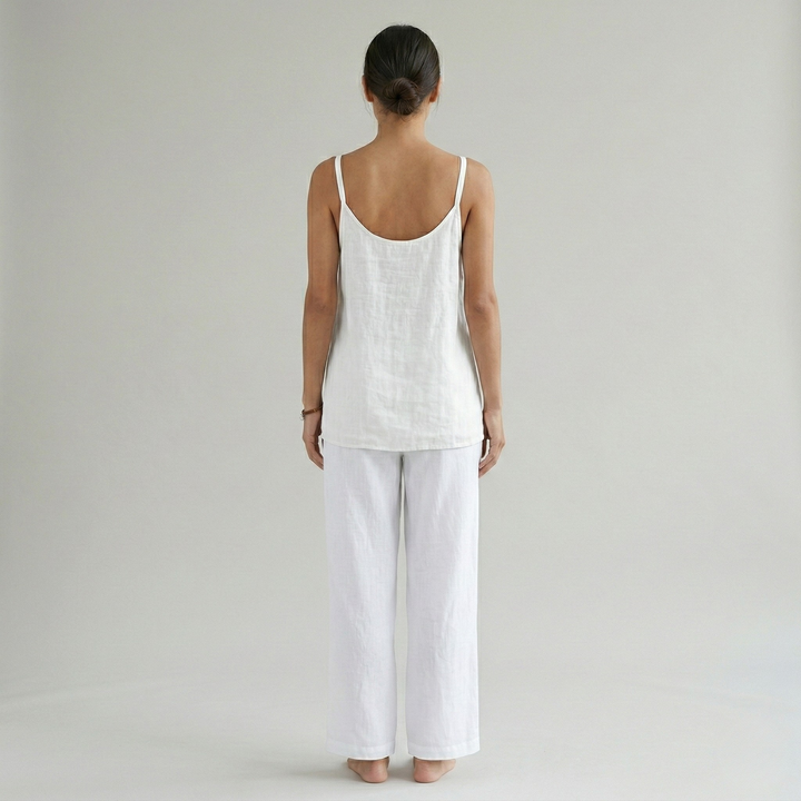 Women's Cotton Linen Camisole Top and Wide Leg Pants Set