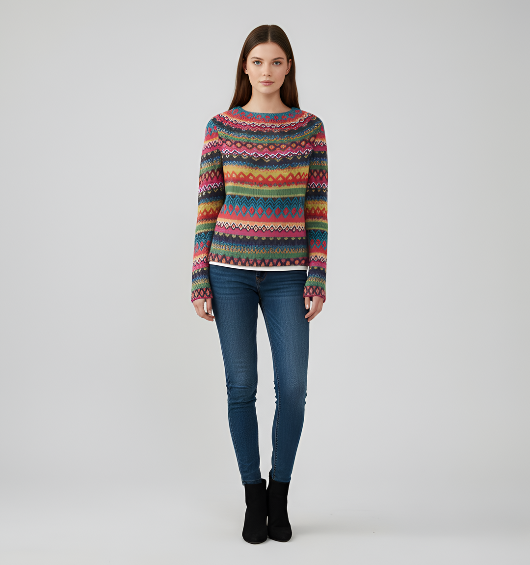 Women's Multicolor Striped Crew Neck Knit Sweater