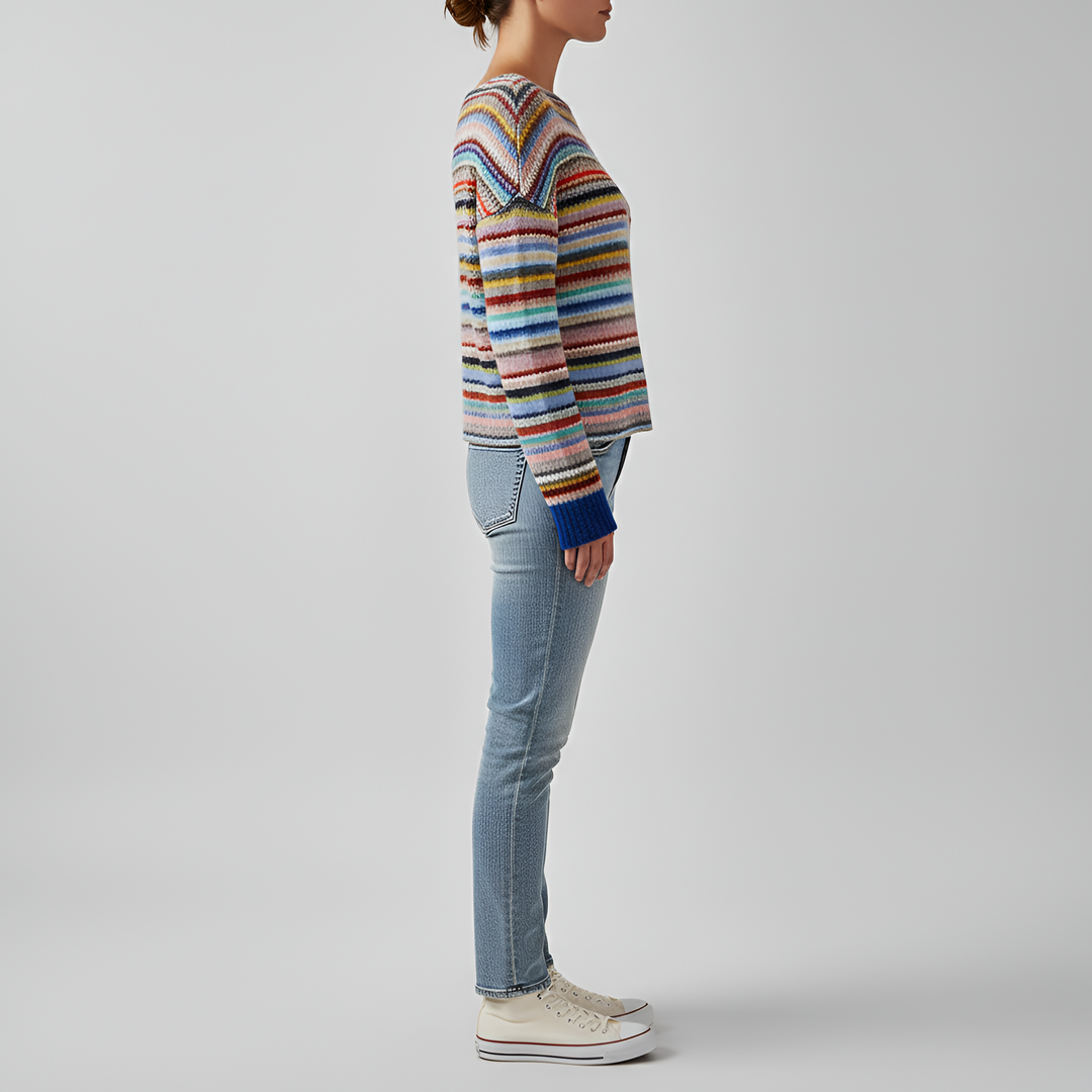 Women's Multicolor Striped Crew Neck Knit Sweater