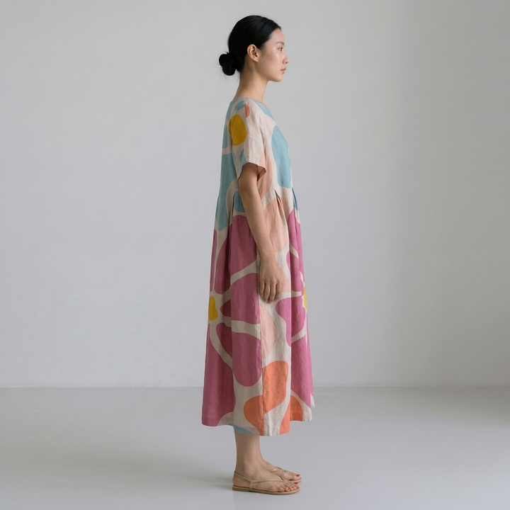 Women's Oversized Floral Print Short Sleeve Maxi Dress