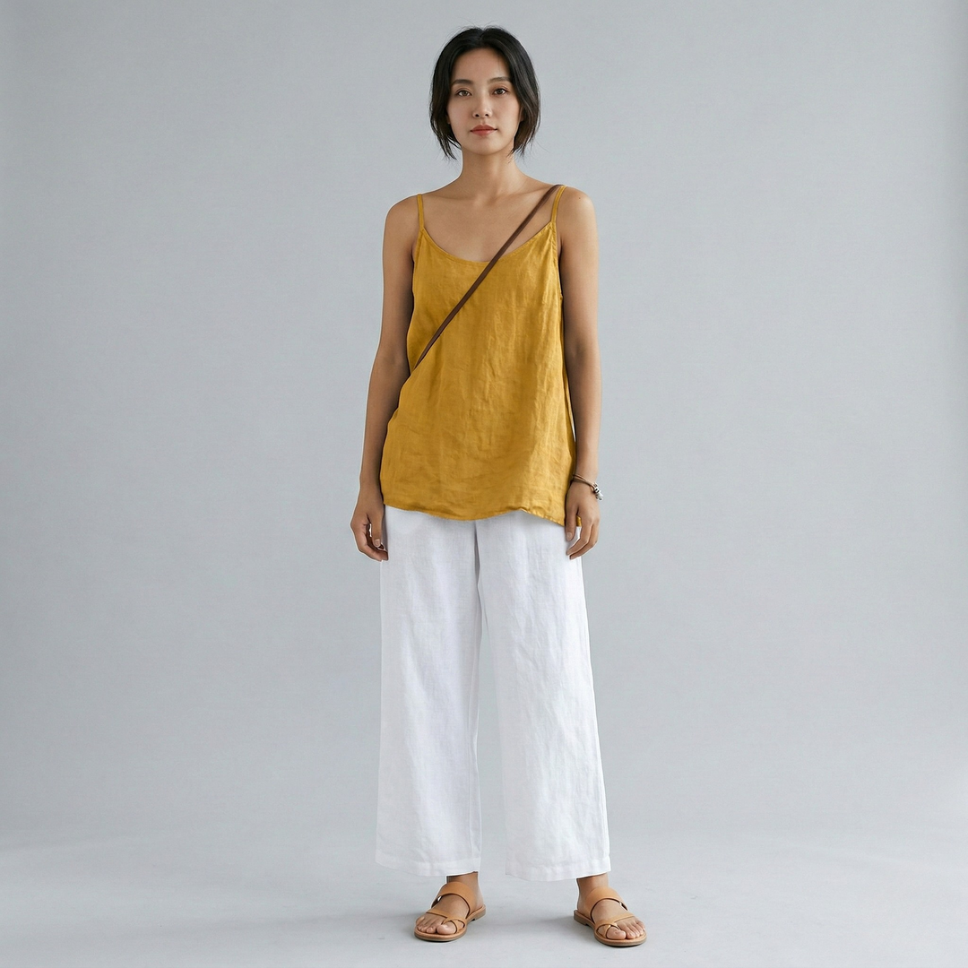 Women's Cotton Linen Camisole Top and Wide Leg Pants Set
