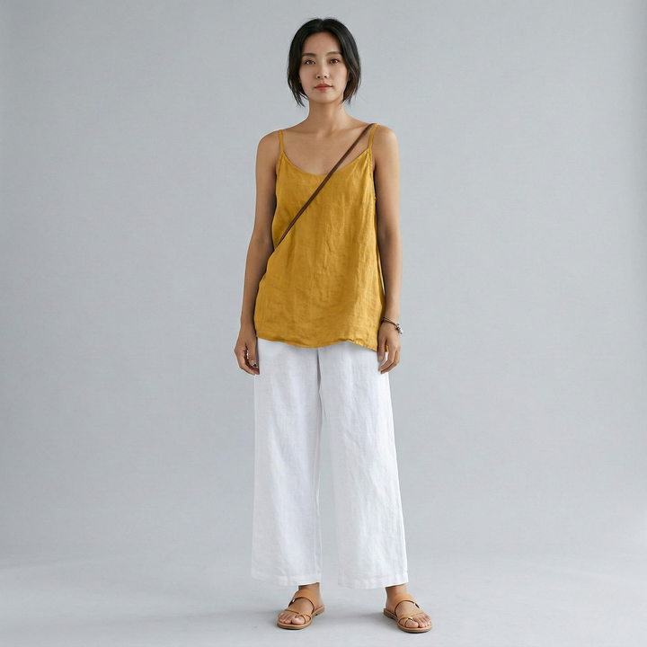 Women's Cotton Linen Camisole Top and Wide Leg Pants Set
