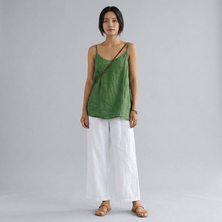 Women's Cotton Linen Camisole Top and Wide Leg Pants Set