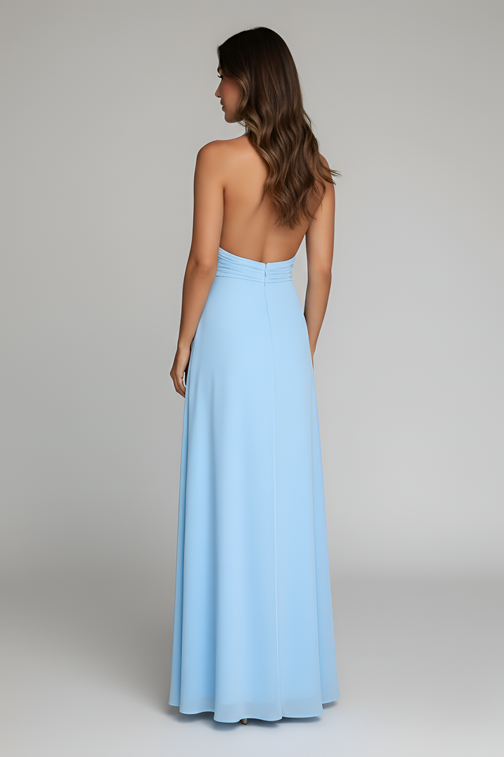 Women's Halter Neck Maxi Dress with Thigh Slit