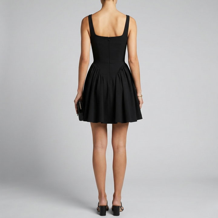Women's Square Neck Sleeveless Mini Dress with Flared Skirt