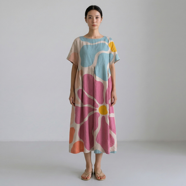 Women's Oversized Floral Print Short Sleeve Maxi Dress