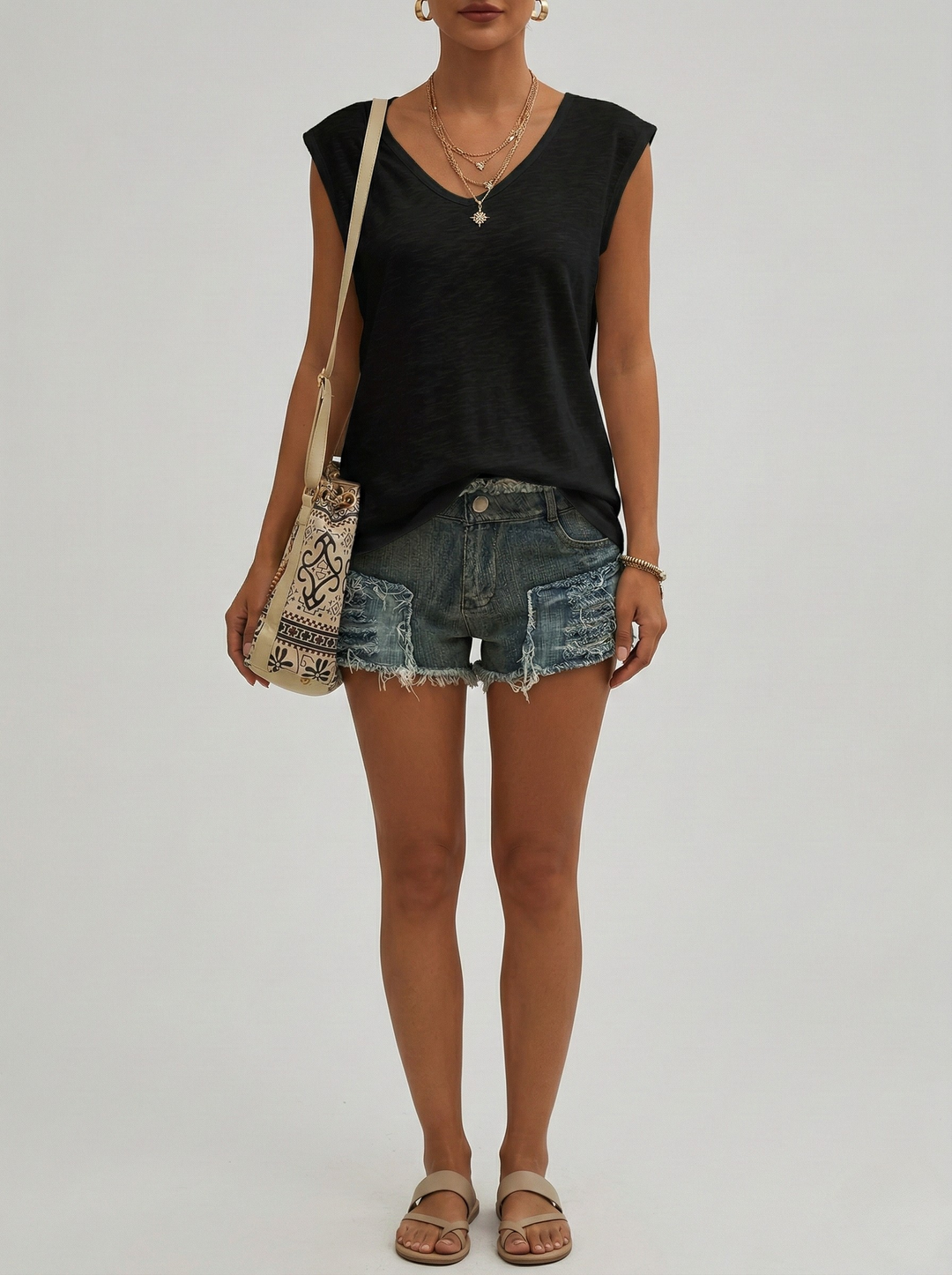 Women's V-Neck Cap Sleeve Casual Top