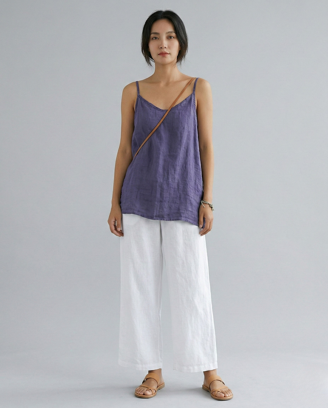 Women's Cotton Linen Camisole Top and Wide Leg Pants Set