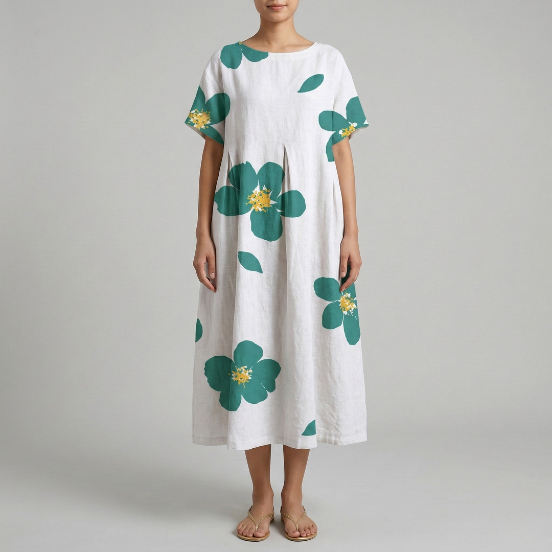 Women's Oversized Floral Print Short Sleeve Maxi Dress