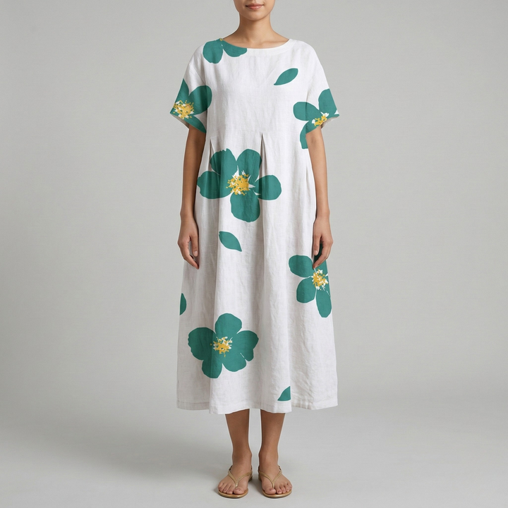 Women's Oversized Floral Print Short Sleeve Maxi Dress