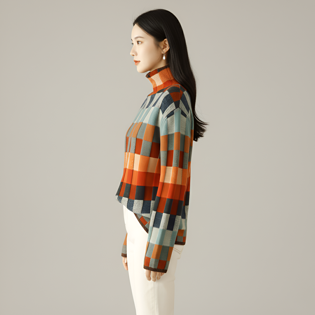 Women's Color Block Turtleneck Knit Sweater