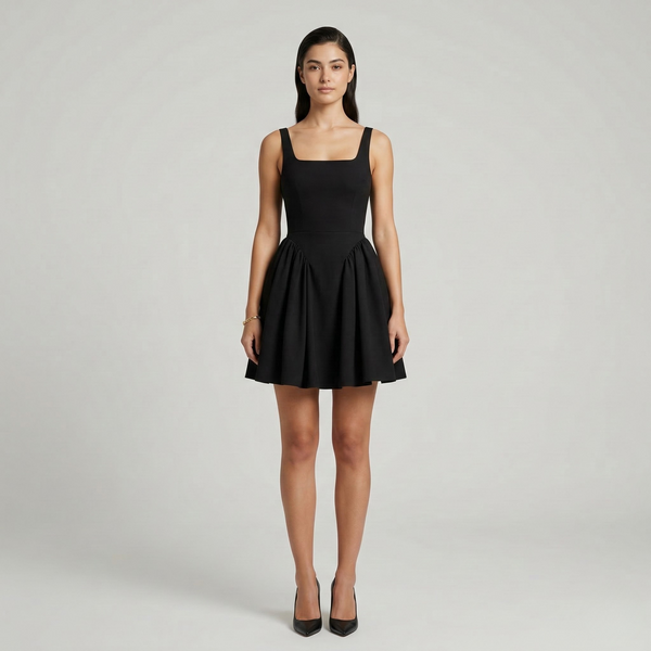 Women's Square Neck Sleeveless Mini Dress with Flared Skirt