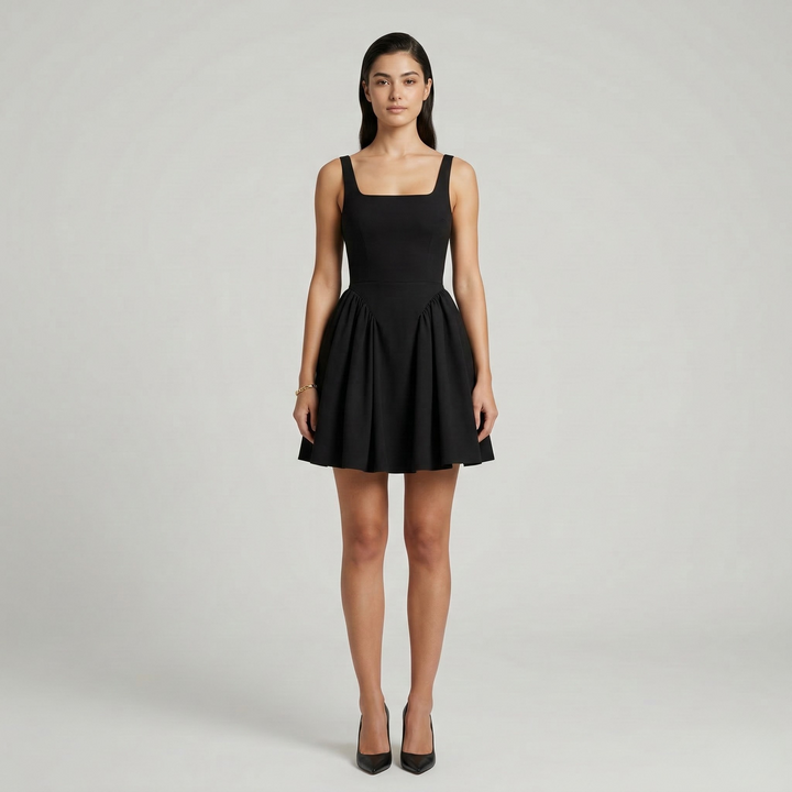 Women's Square Neck Sleeveless Mini Dress with Flared Skirt