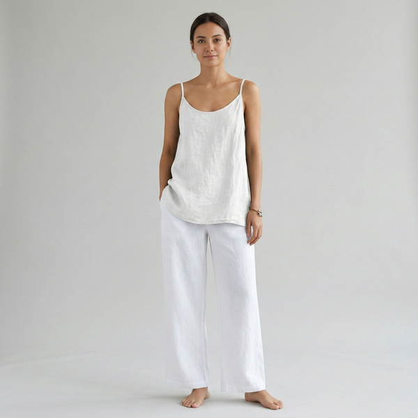 Women's Cotton Linen Camisole Top and Wide Leg Pants Set