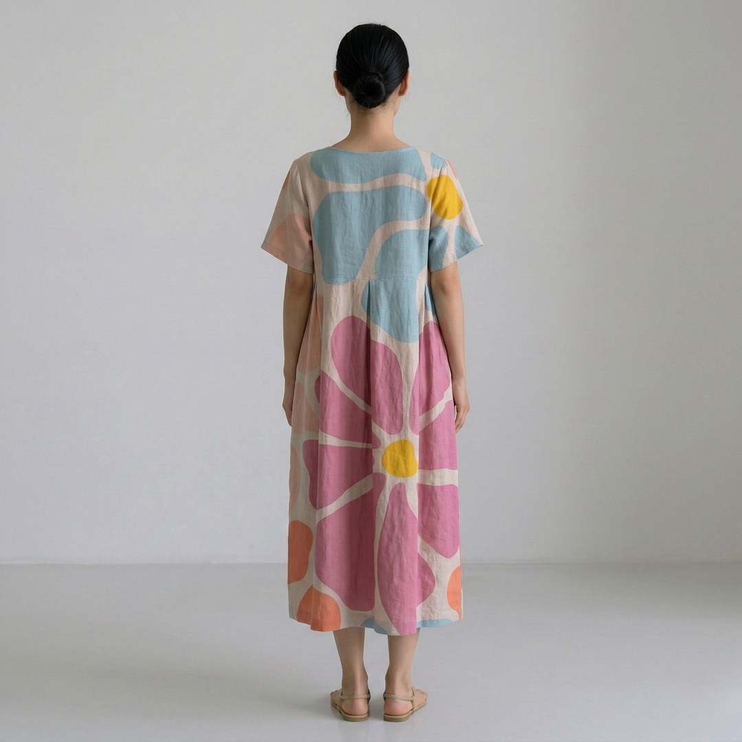 Women's Oversized Floral Print Short Sleeve Maxi Dress