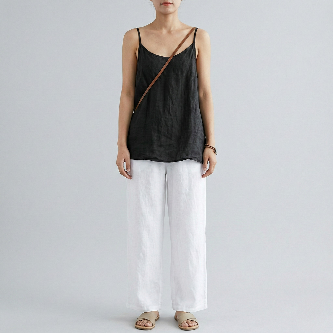 Women's Cotton Linen Camisole Top and Wide Leg Pants Set