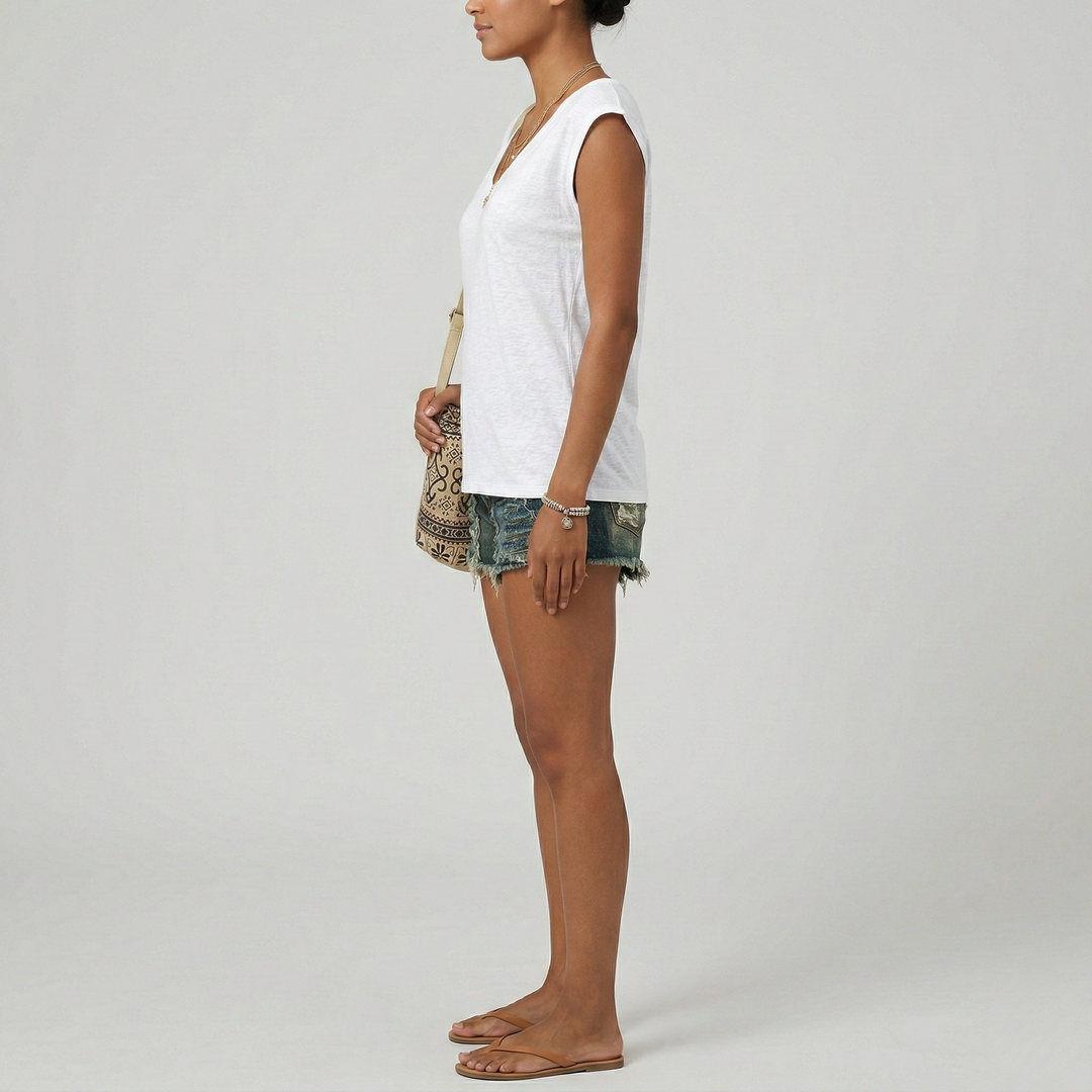 Women's V-Neck Cap Sleeve Casual Top