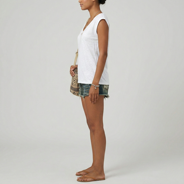 Women's V-Neck Cap Sleeve Casual Top
