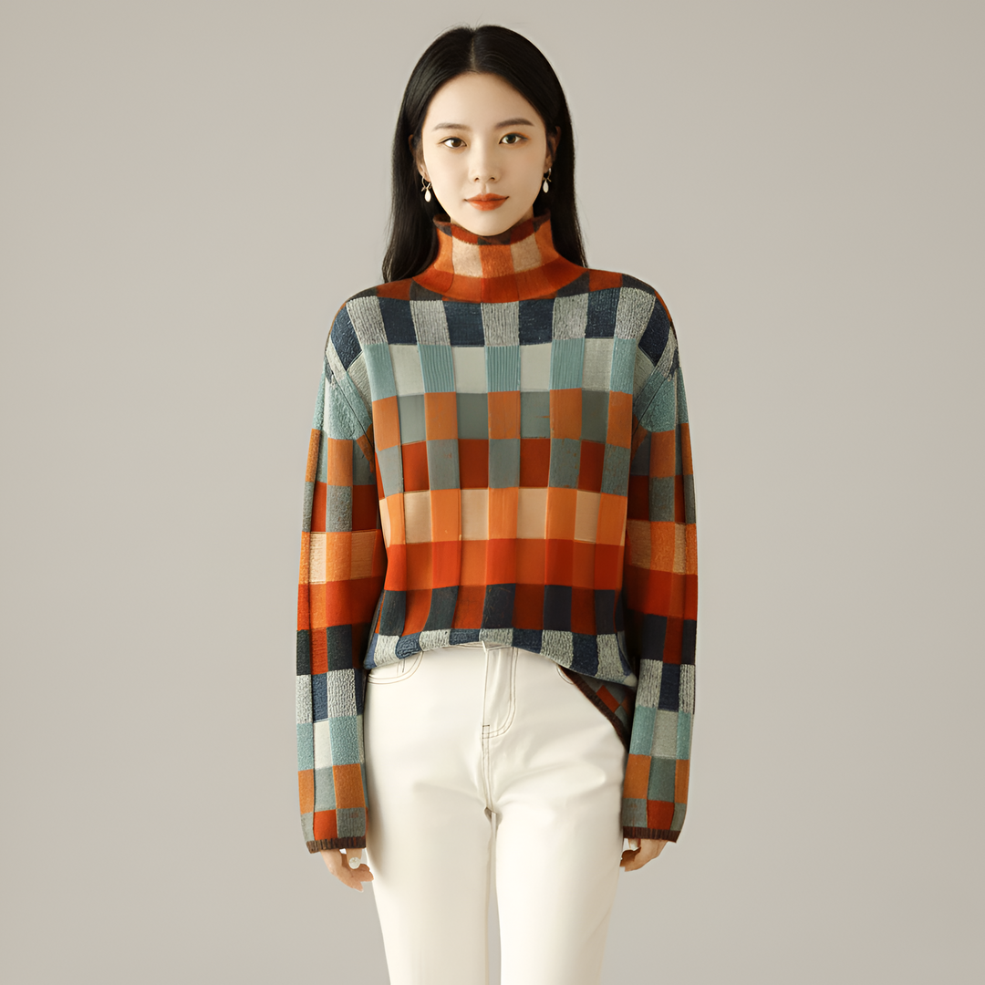 Women's Color Block Turtleneck Knit Sweater