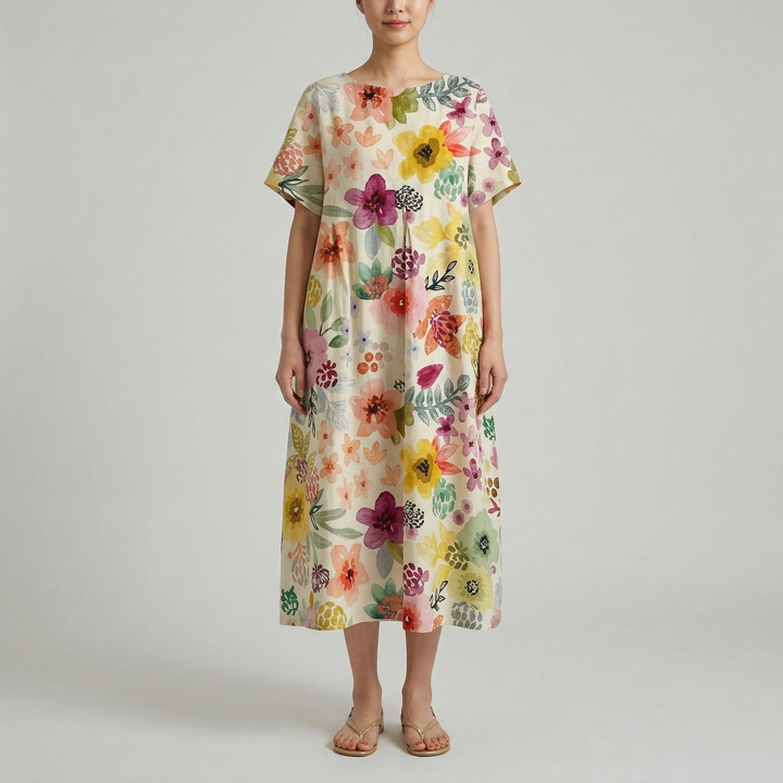 Women's Oversized Floral Print Short Sleeve Maxi Dress