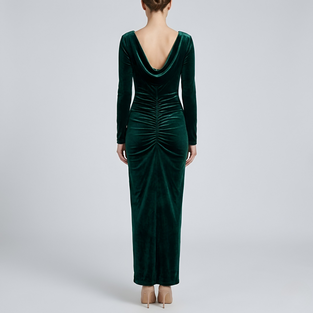 Women's One-Shoulder Velvet Bodycon Midi Dress