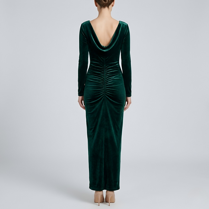 Women's One-Shoulder Velvet Bodycon Midi Dress