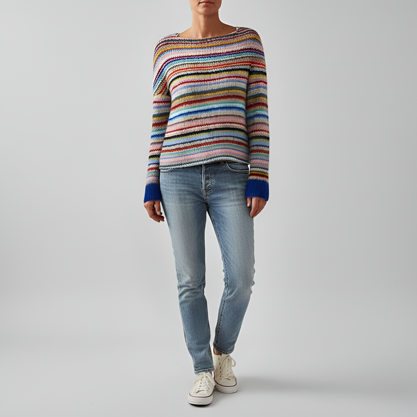 Women's Multicolor Striped Crew Neck Knit Sweater