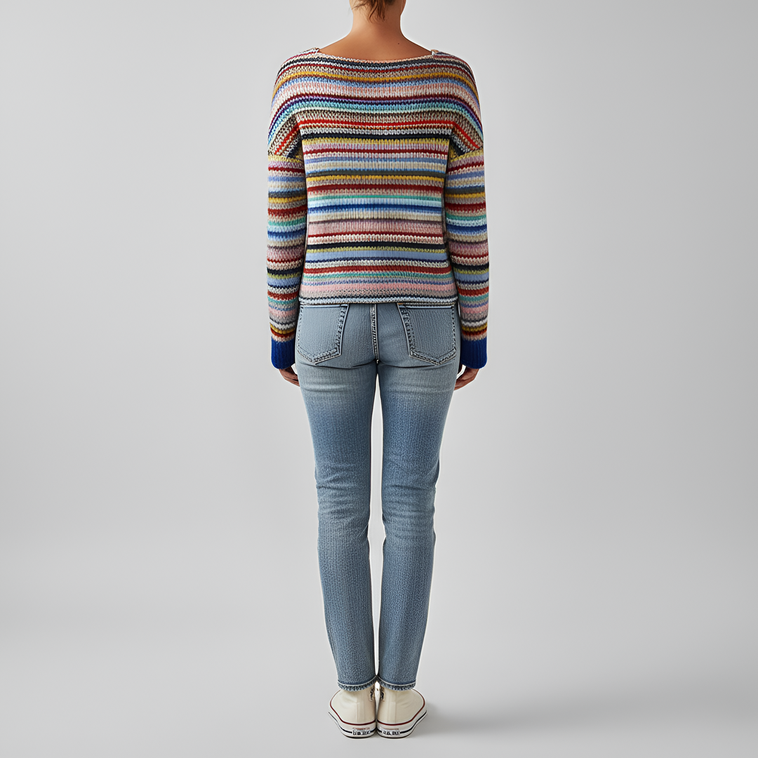 Women's Multicolor Striped Crew Neck Knit Sweater