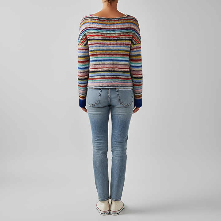 Women's Multicolor Striped Crew Neck Knit Sweater