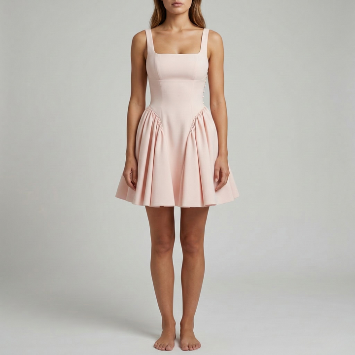 Women's Square Neck Sleeveless Mini Dress with Flared Skirt