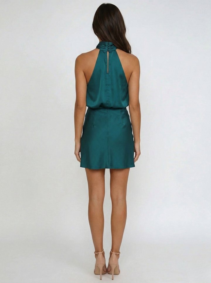 Women's One-Shoulder Satin Mini Dress with Draped Neckline