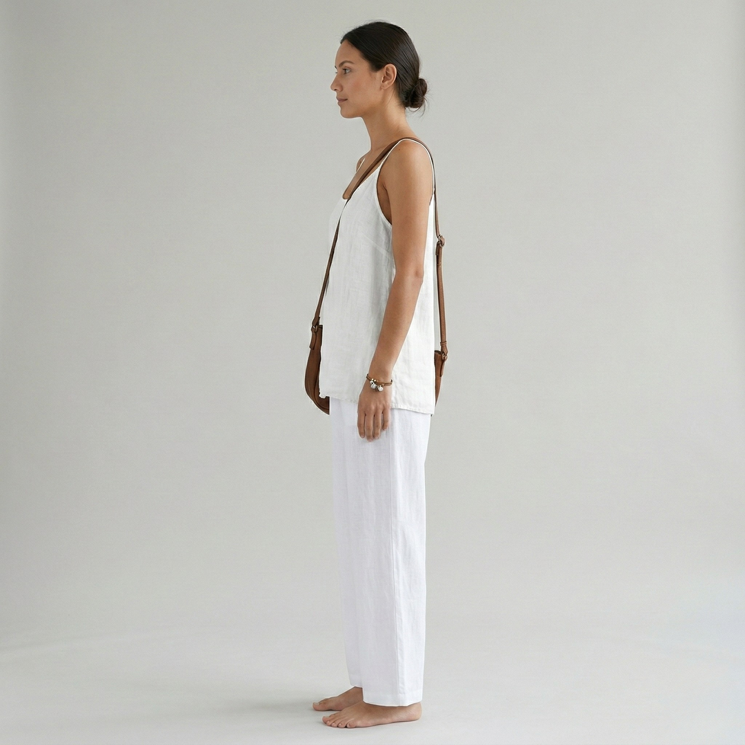 Women's Cotton Linen Camisole Top and Wide Leg Pants Set