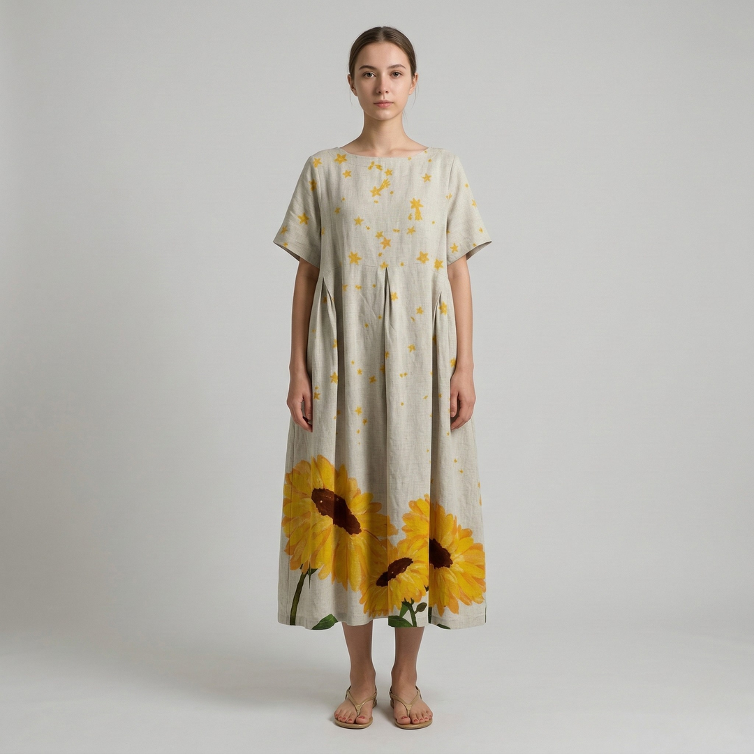 Women's Oversized Floral Print Short Sleeve Maxi Dress