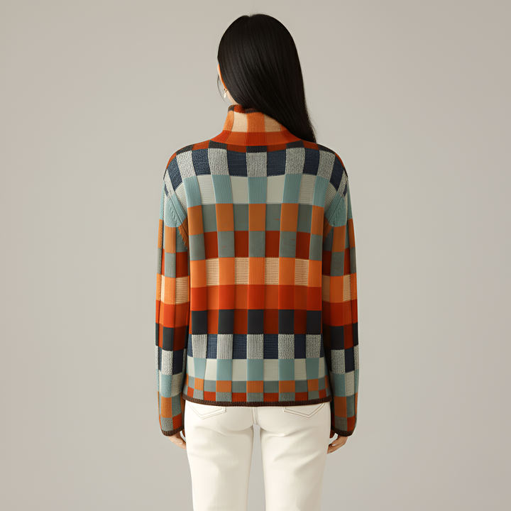 Women's Color Block Turtleneck Knit Sweater