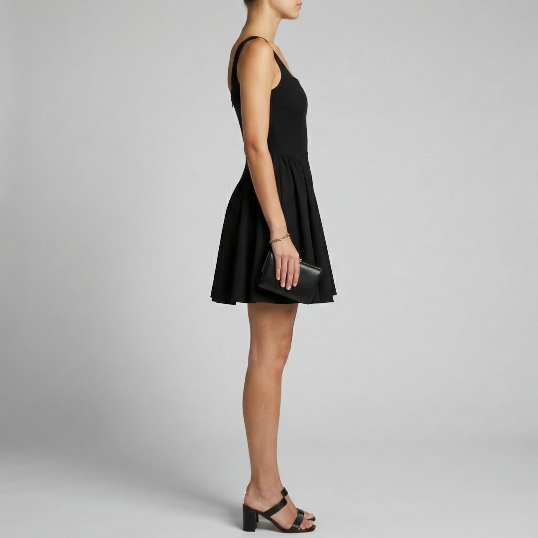 Women's Square Neck Sleeveless Mini Dress with Flared Skirt