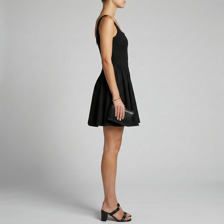 Women's Square Neck Sleeveless Mini Dress with Flared Skirt