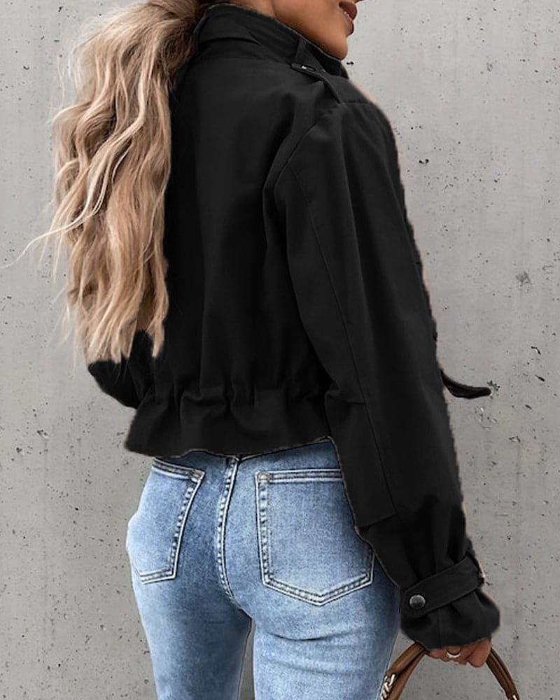 Women's Cropped Utility Jacket with Snap Button Closure