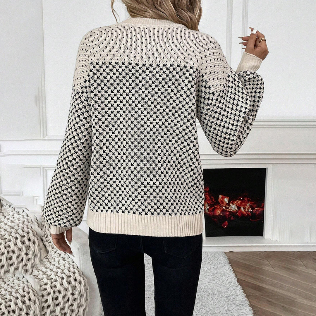 Women's Two-Tone Knit Sweater with Balloon Sleeves