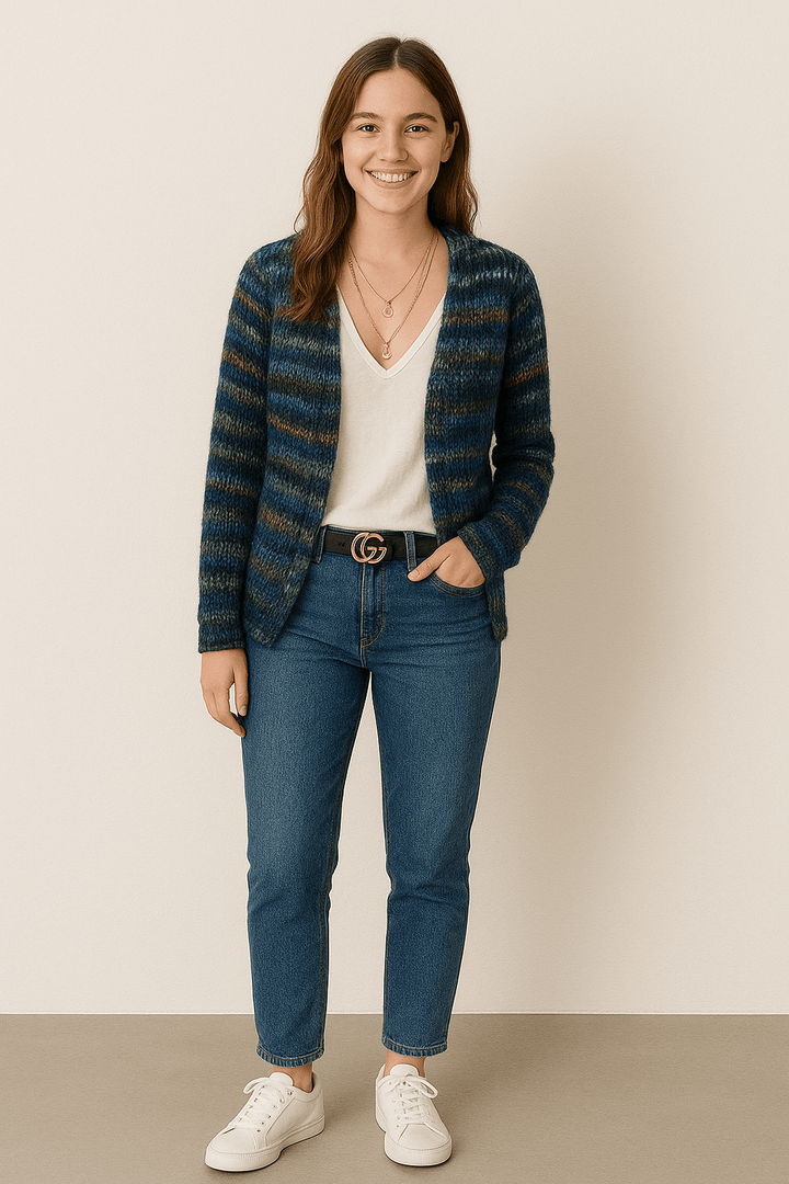 Women's Open-Front Striped Knit Cardigan