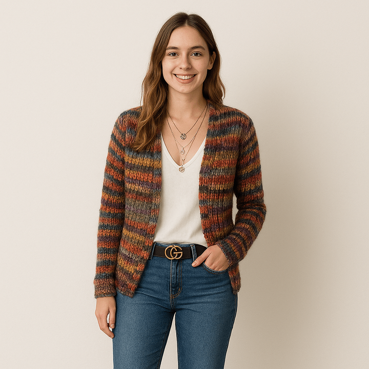 Women's Open-Front Striped Knit Cardigan